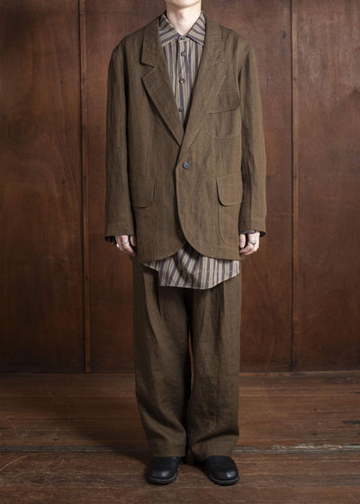 ZIGGY CHEN 0M2510509 Striped Front Pleat Trousers OLIVE X BURGUNDY