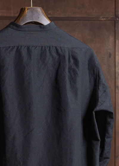 Gorsch 13-2ND-SH02-WL Wool Linen Band Collar Shirt Black