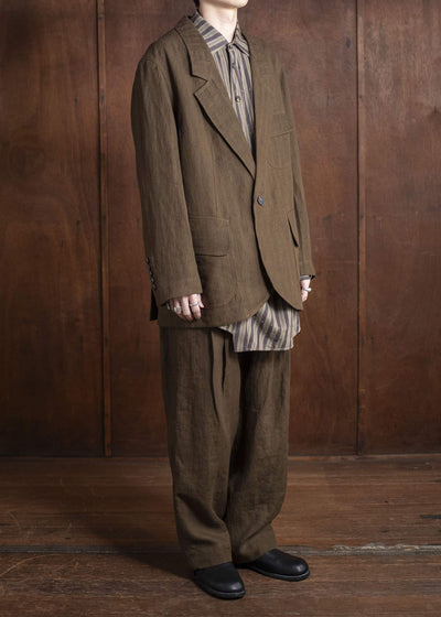 ZIGGY CHEN 0M2510905 1 Button Long Jacket OLIVE X BURGUNDY