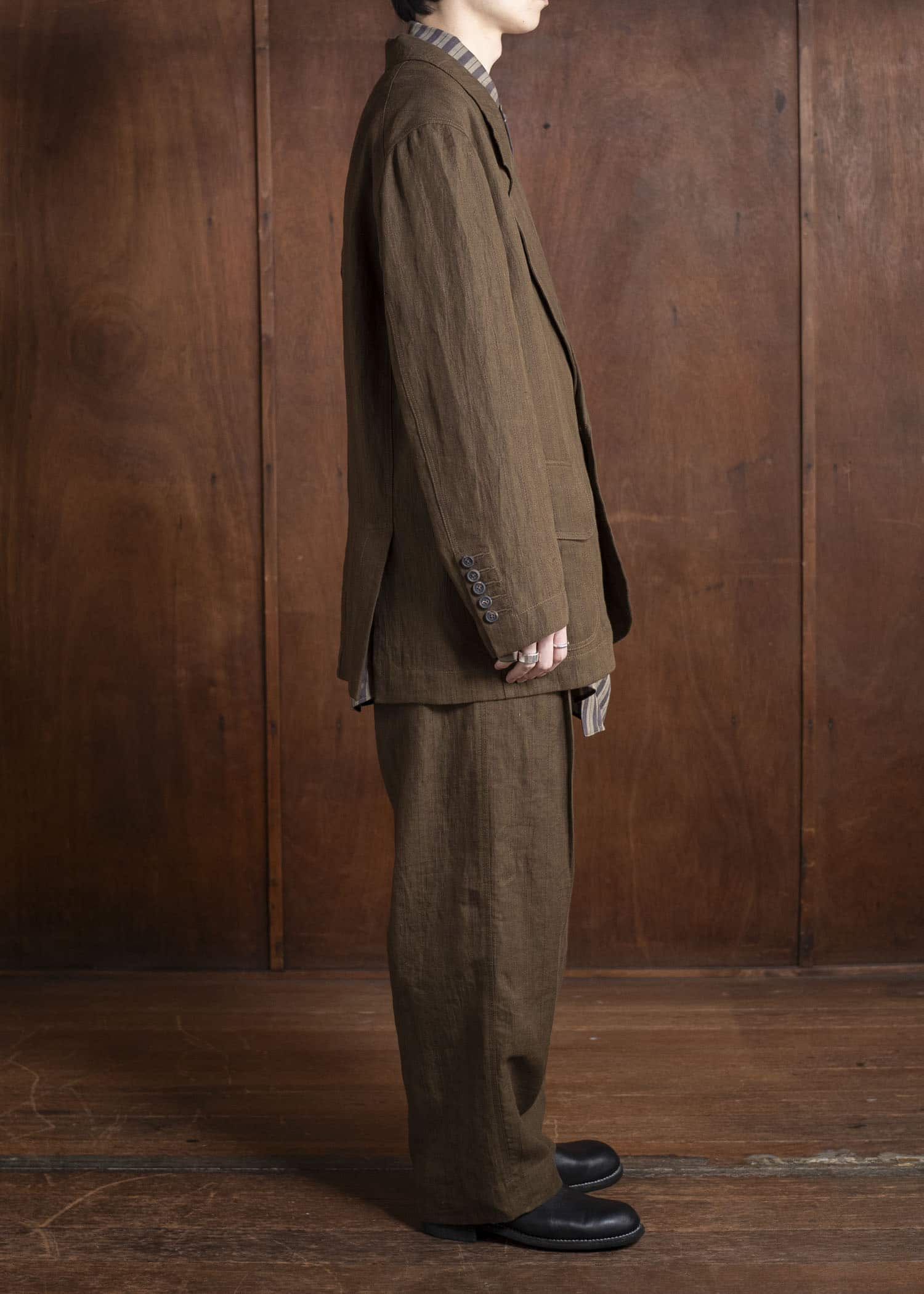 ZIGGY CHEN 0M2510905 1 Button Long Jacket OLIVE X BURGUNDY