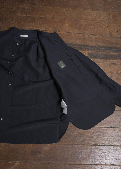 Gorsch 13-2ND-SH02-WL Wool Linen Band Collar Shirt Black