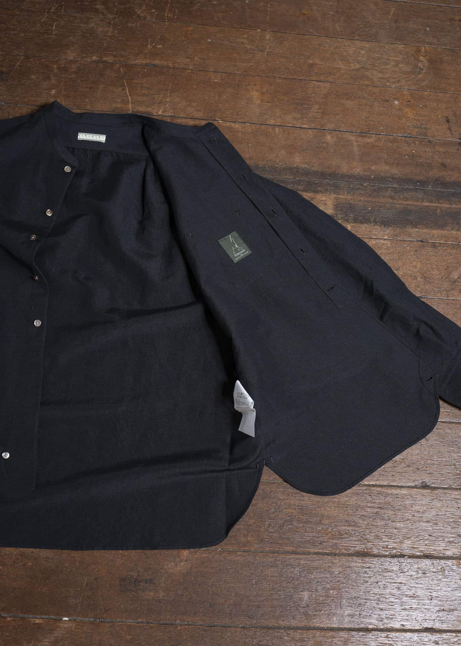 Gorsch 13-2ND-SH02-WL Wool Linen Band Collar Shirt Black