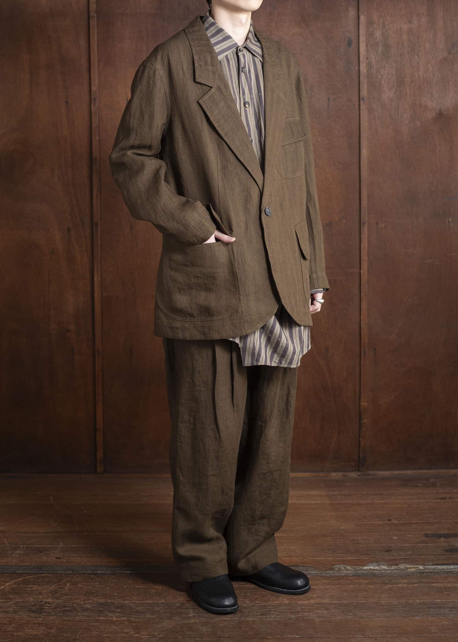 ZIGGY CHEN 0M2510905 1 Button Long Jacket OLIVE X BURGUNDY