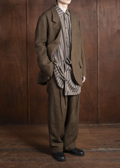 ZIGGY CHEN 0M2510509 Striped Front Pleat Trousers OLIVE X BURGUNDY