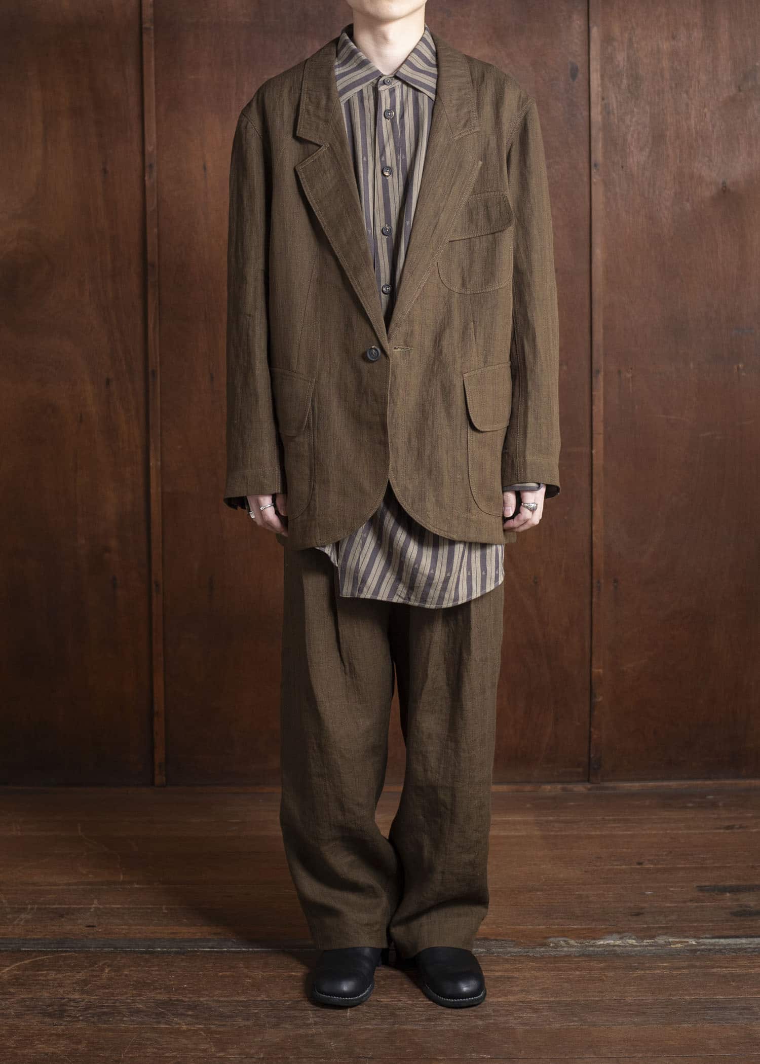 ZIGGY CHEN 0M2510905 1 Button Long Jacket OLIVE X BURGUNDY