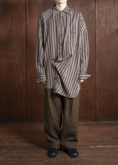 ZIGGY CHEN 0M2510724 Asymmetric Striped Shirt OLIVE X DARK KHAKI
