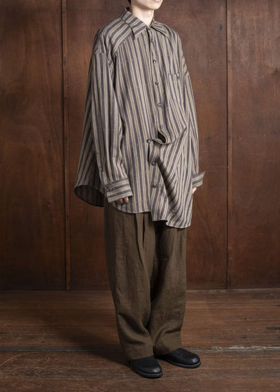 ZIGGY CHEN 0M2510724 Asymmetric Striped Shirt OLIVE X DARK KHAKI