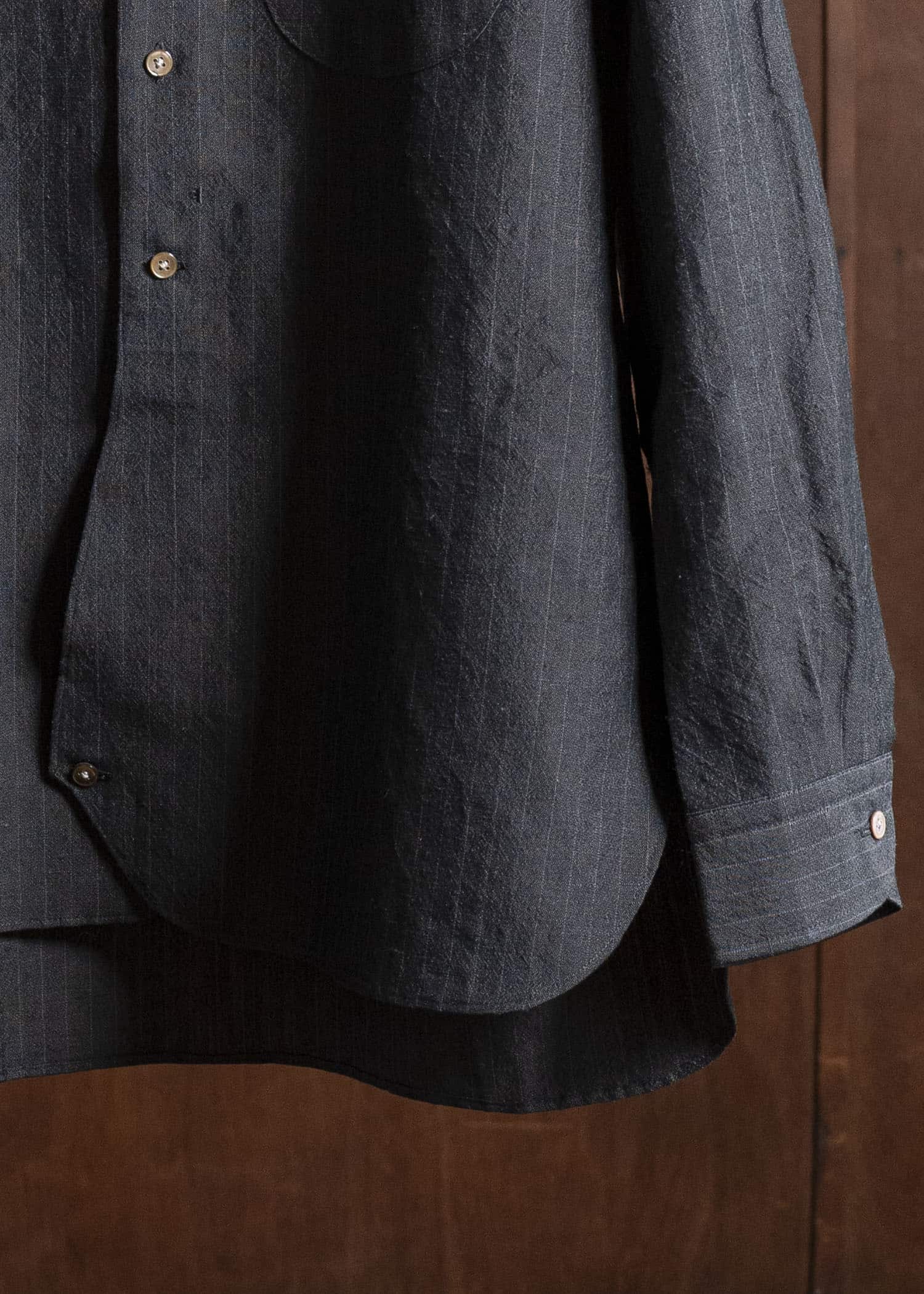 Gorsch 13-2ND-SH02-WL Wool Linen Band Collar Shirt Gray Stripe