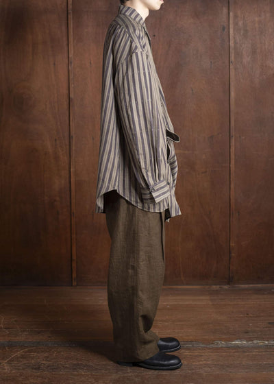 ZIGGY CHEN 0M2510724 Asymmetric Striped Shirt OLIVE X DARK KHAKI