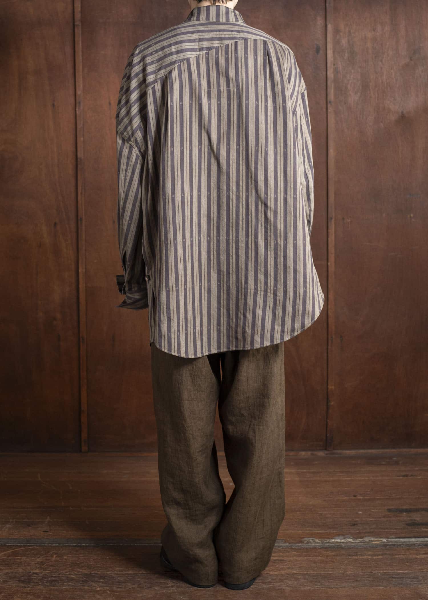 ZIGGY CHEN 0M2510724 Asymmetric Striped Shirt OLIVE X DARK KHAKI