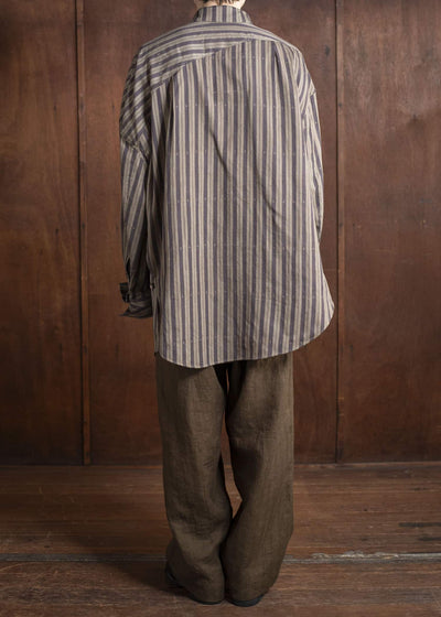 ZIGGY CHEN 0M2510724 Asymmetric Striped Shirt OLIVE X DARK KHAKI