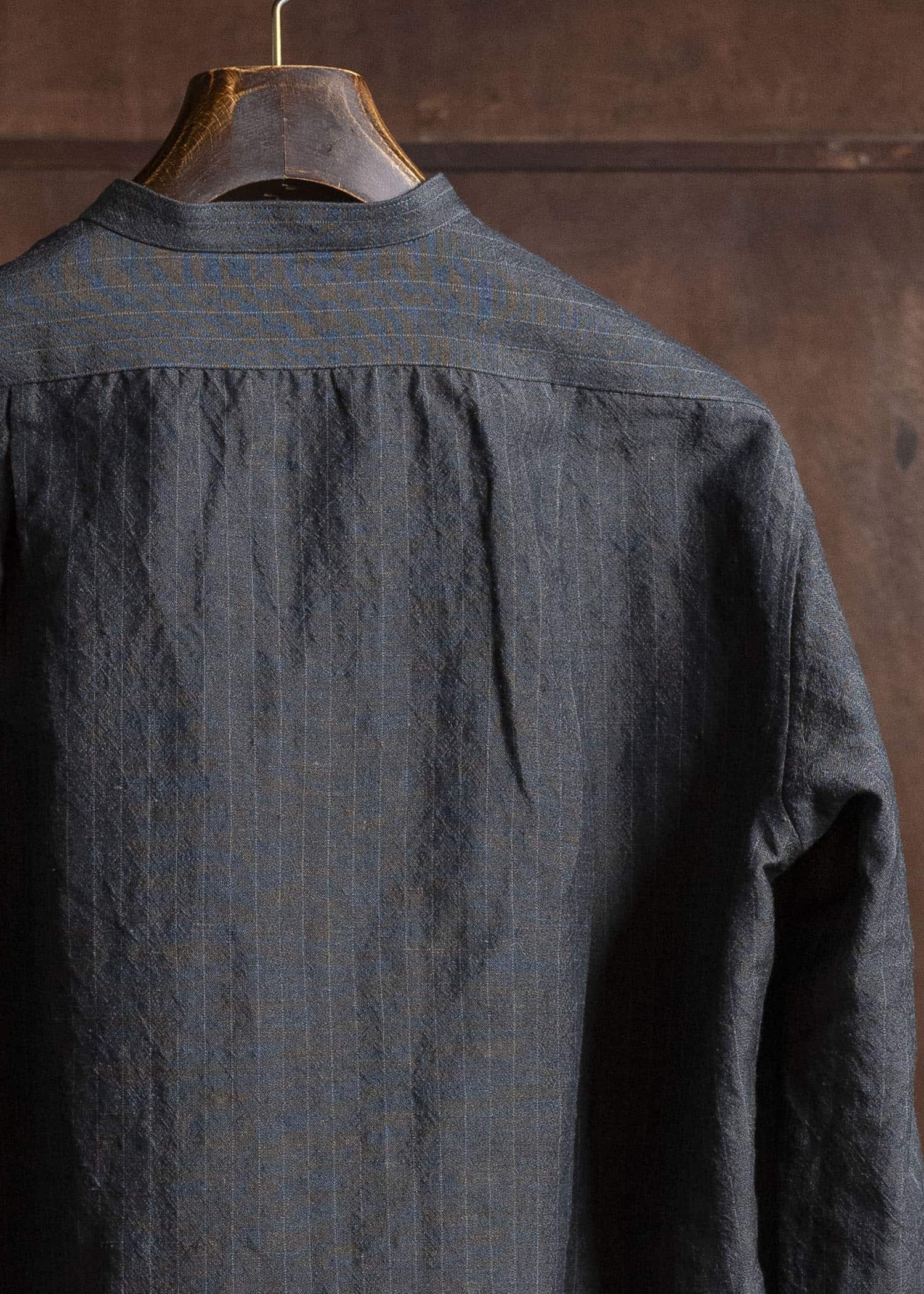 Gorsch 13-2ND-SH02-WL Wool Linen Band Collar Shirt Gray Stripe