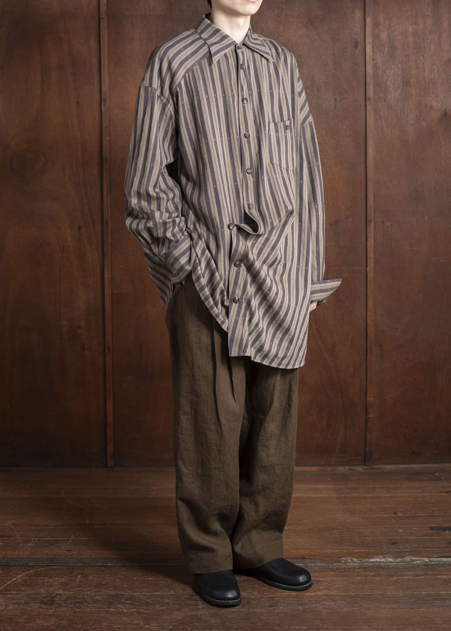 ZIGGY CHEN 0M2510724 Asymmetric Striped Shirt OLIVE X DARK KHAKI