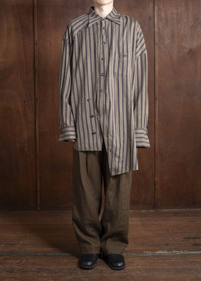 ZIGGY CHEN 0M2510724 Asymmetric Striped Shirt OLIVE X DARK KHAKI