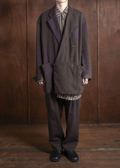 ZIGGY CHEN 0M2510904 Double Breasted Long Jacket PURPLE BROWN