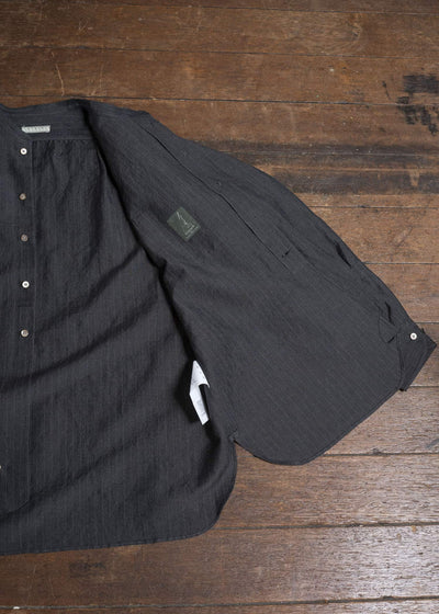 Gorsch 13-2ND-SH02-WL Wool Linen Band Collar Shirt Grey Stripe