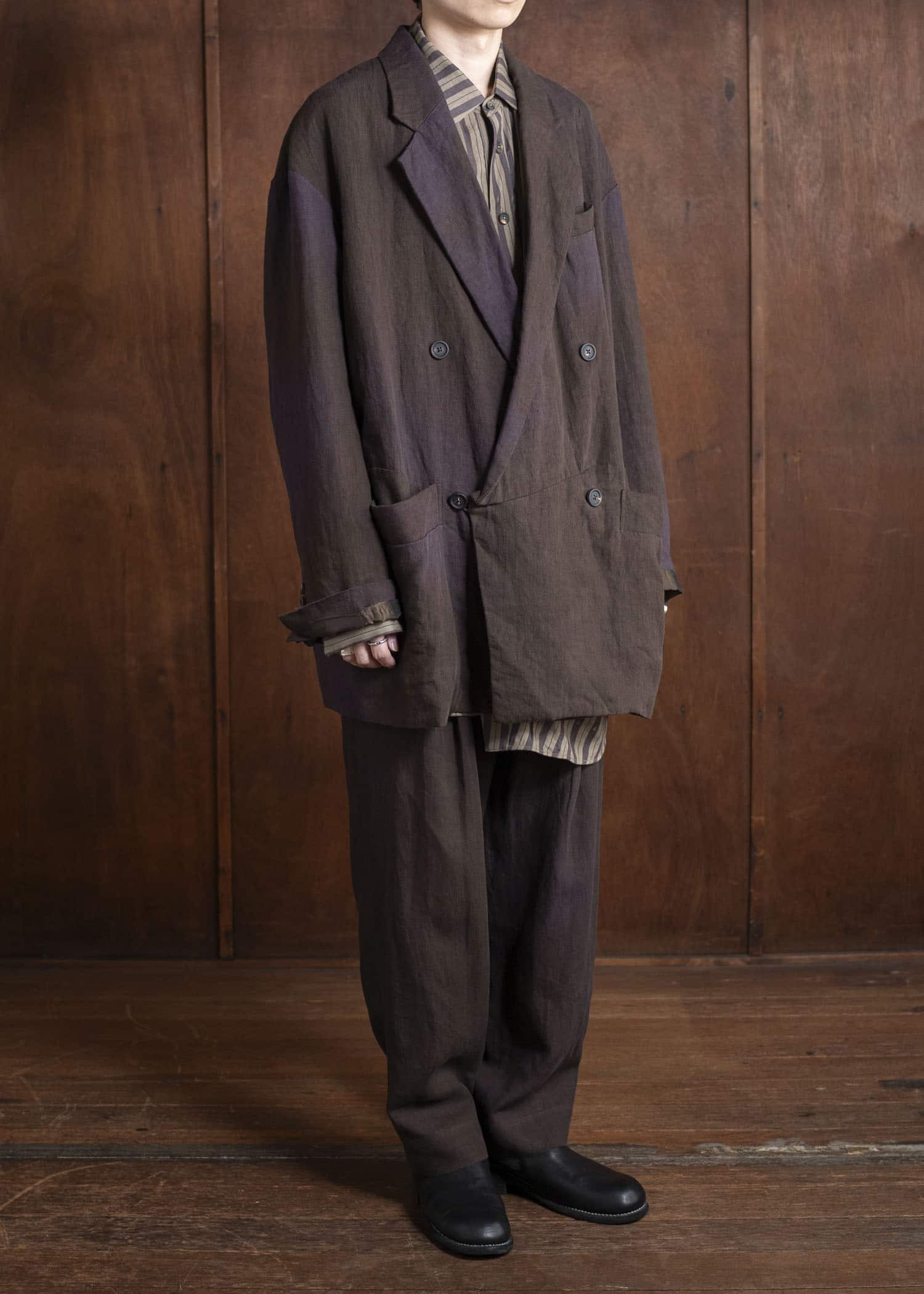 ZIGGY CHEN 0M2510501 Front Pleats Tapered Trousers PURPLE BROWN