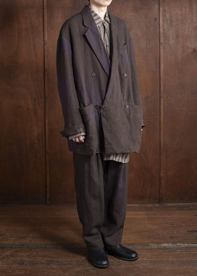 ZIGGY CHEN 0M2510904 Double Breasted Long Jacket PURPLE BROWN