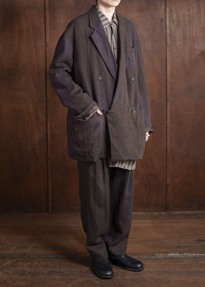 ZIGGY CHEN 0M2510904 Double Breasted Long Jacket PURPLE BROWN