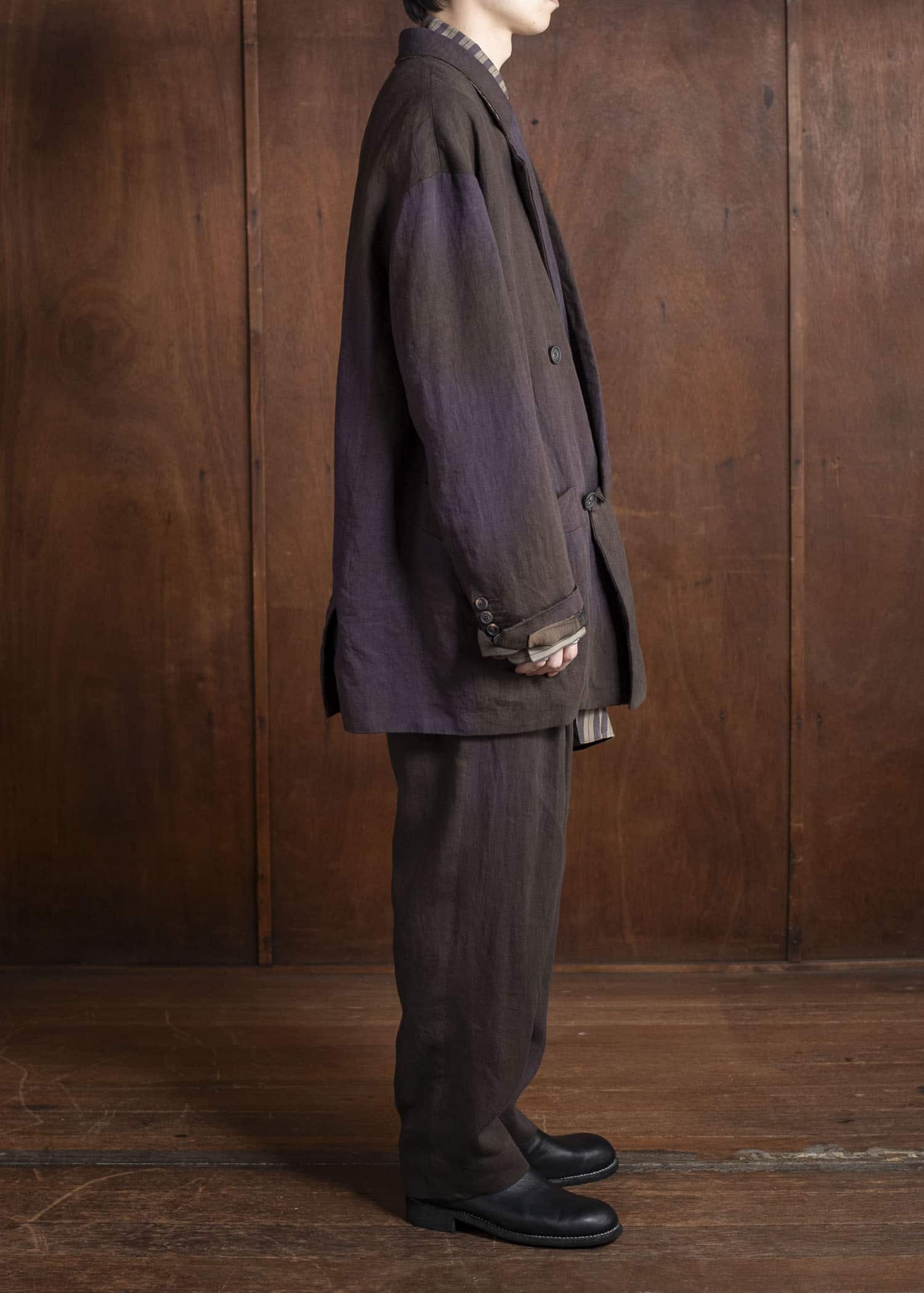 ZIGGY CHEN 0M2510501 Front Pleats Tapered Trousers PURPLE BROWN