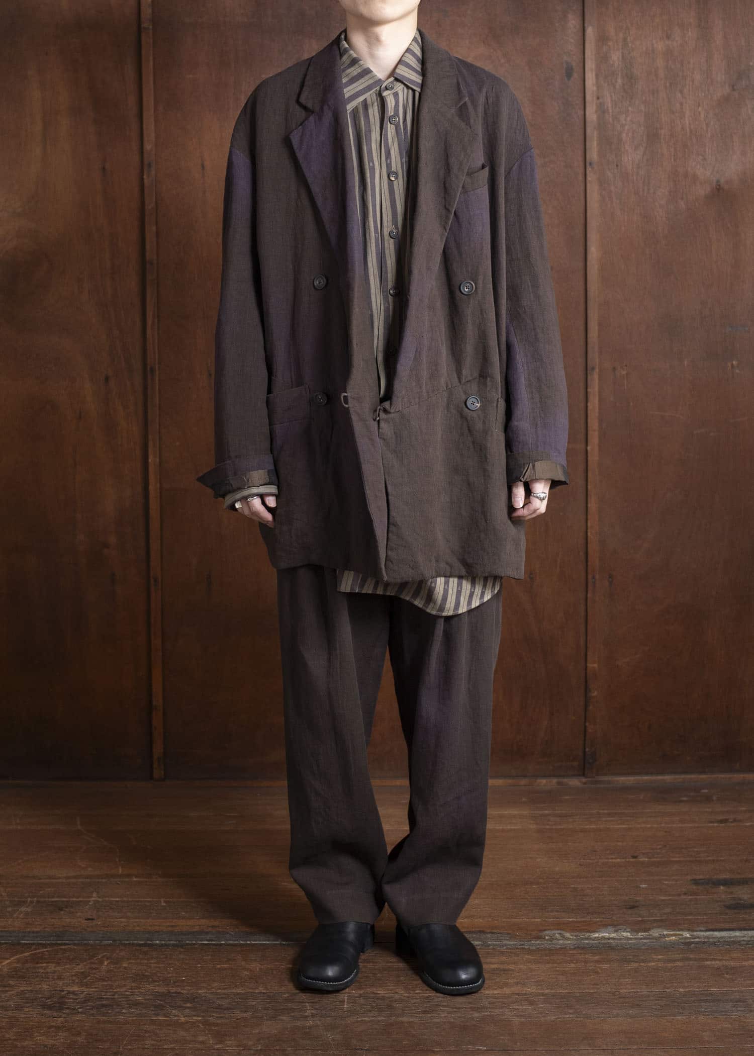 ZIGGY CHEN 0M2510501 Front Pleats Tapered Trousers PURPLE BROWN