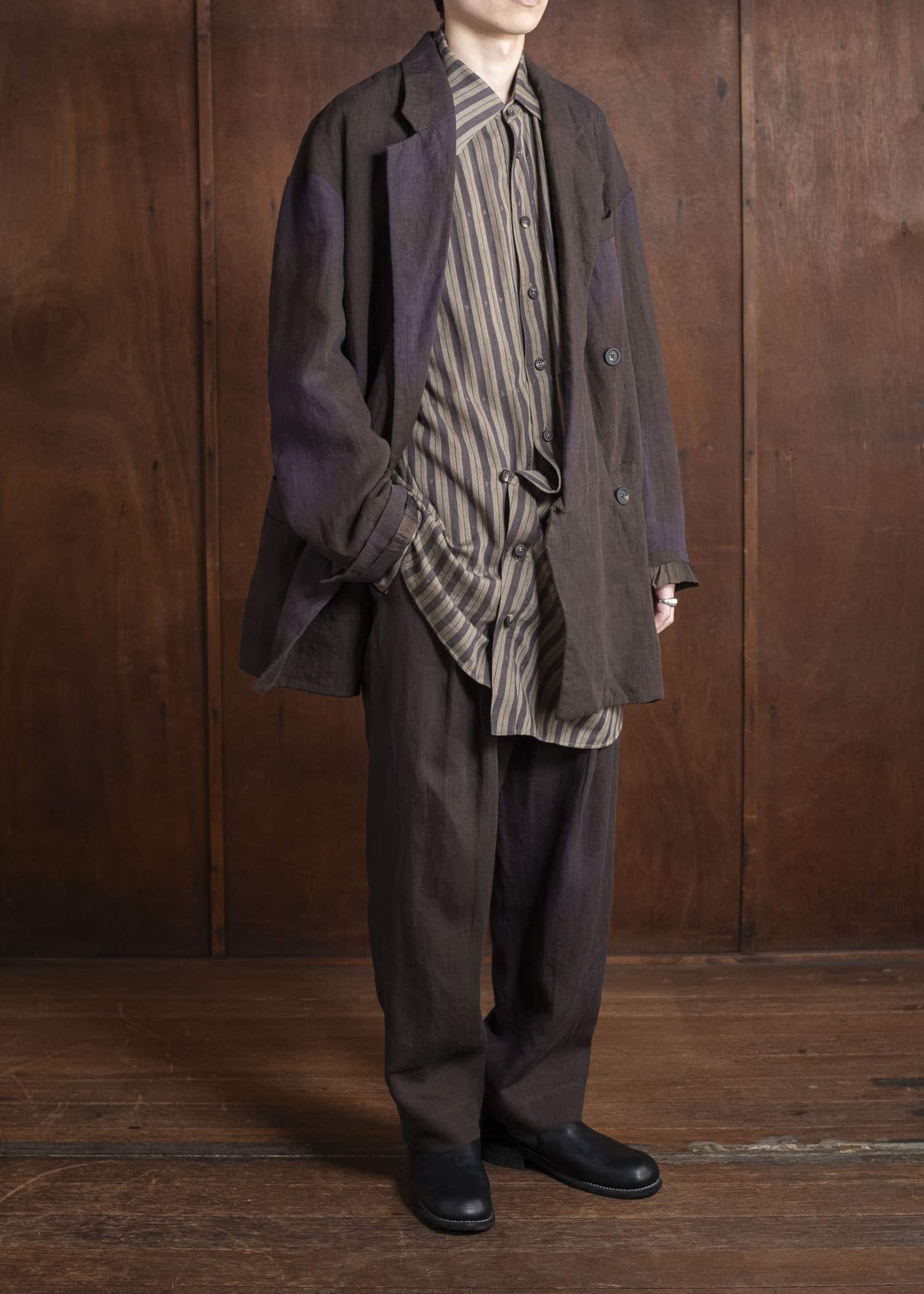 ZIGGY CHEN 0M2510501 Front Pleats Tapered Trousers PURPLE BROWN