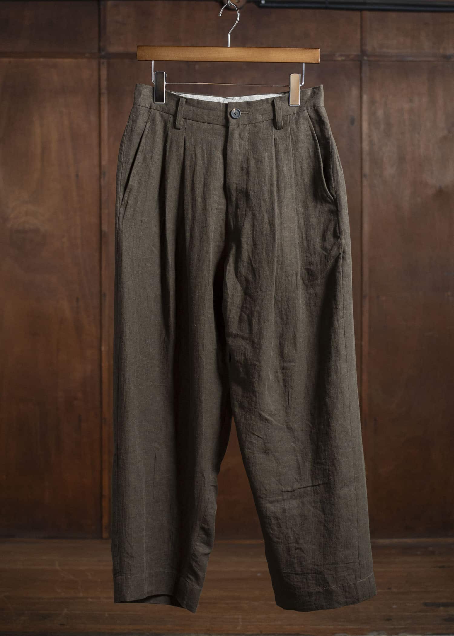 ZIGGY CHEN 0M2510526 Front Pleats Wide Leg Trousers DARK OLIVE