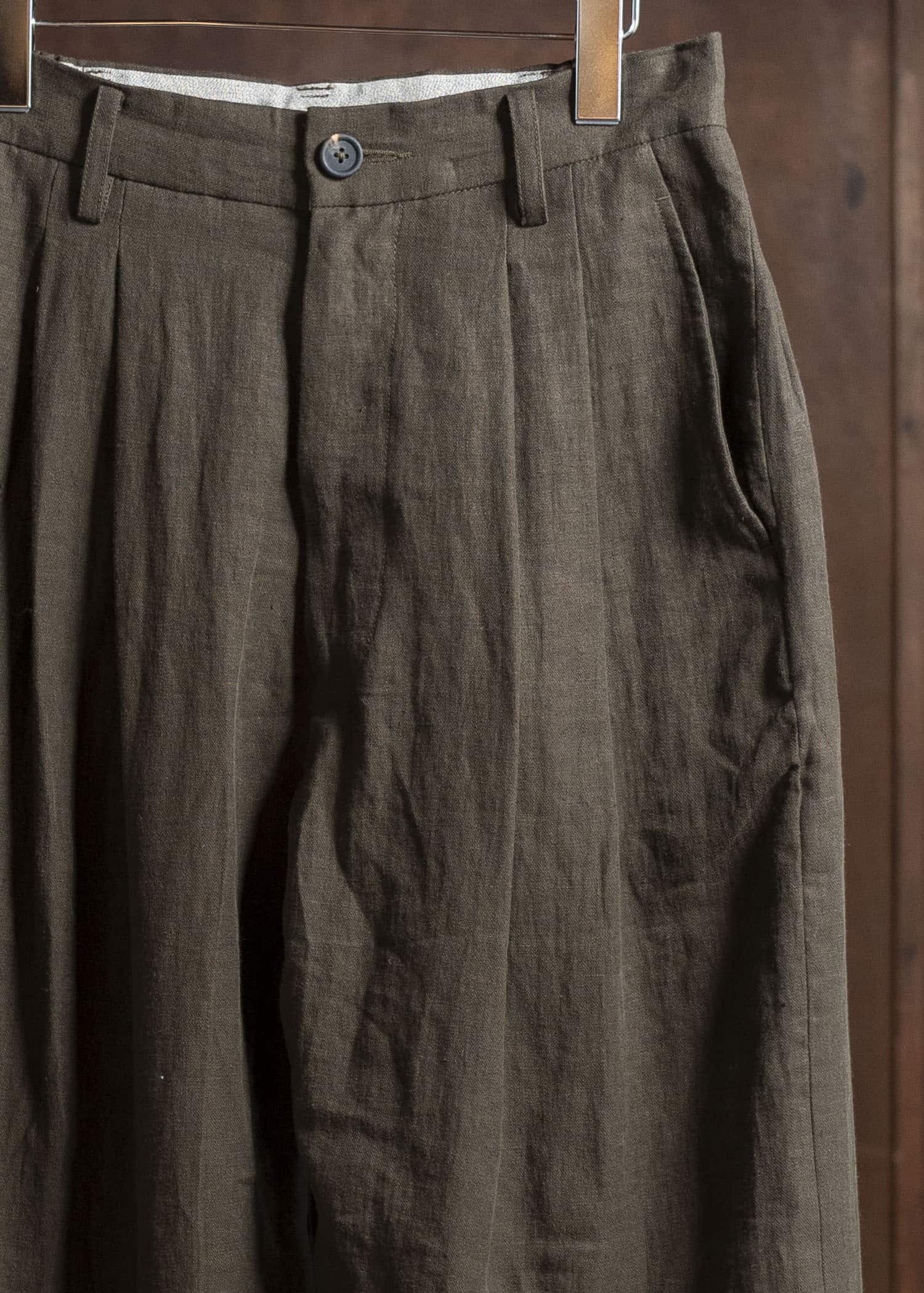 ZIGGY CHEN 0M2510526 Front Pleats Wide Leg Trousers DARK OLIVE