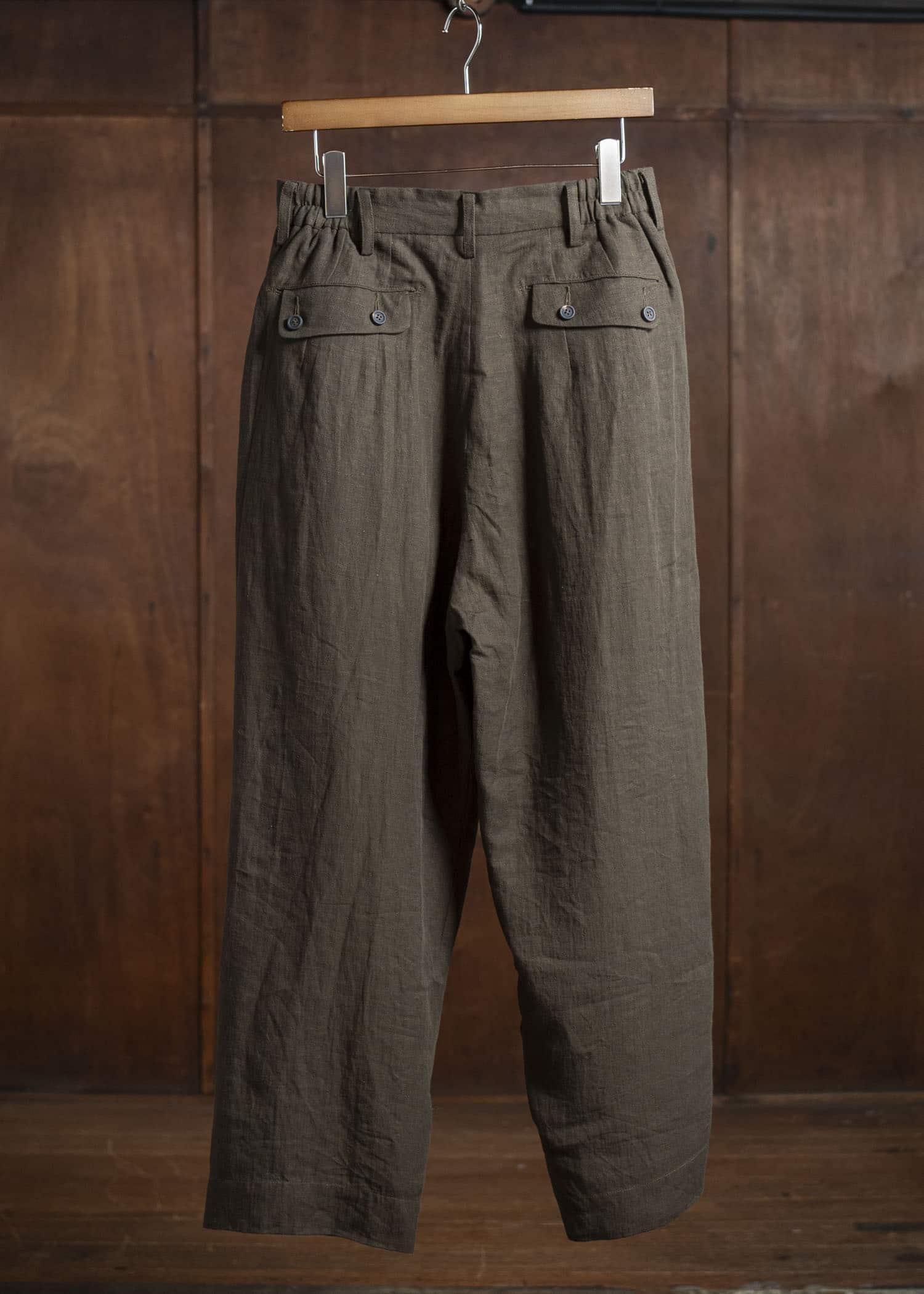 ZIGGY CHEN 0M2510526 Front Pleats Wide Leg Trousers DARK OLIVE