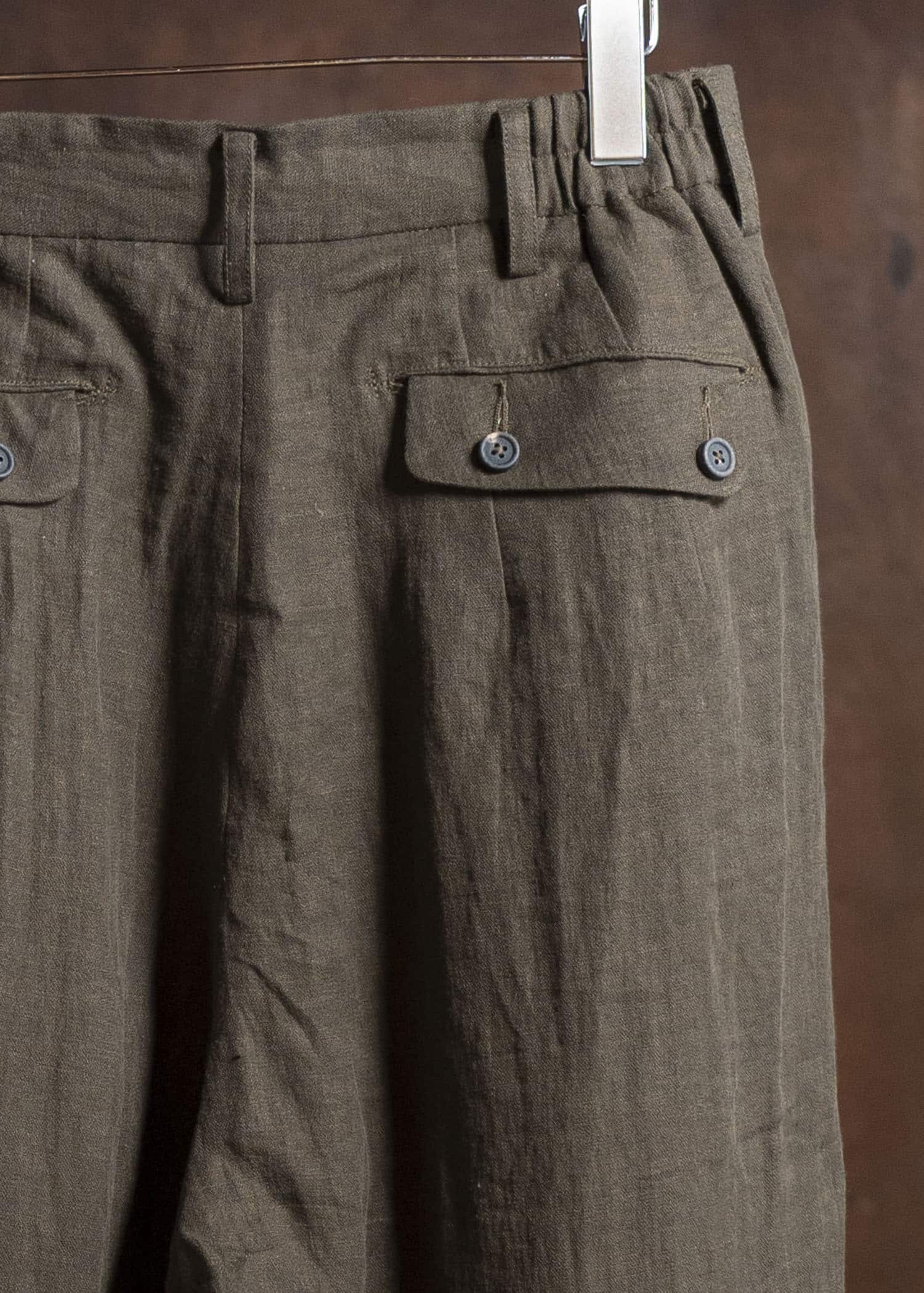 ZIGGY CHEN 0M2510526 Front Pleats Wide Leg Trousers DARK OLIVE