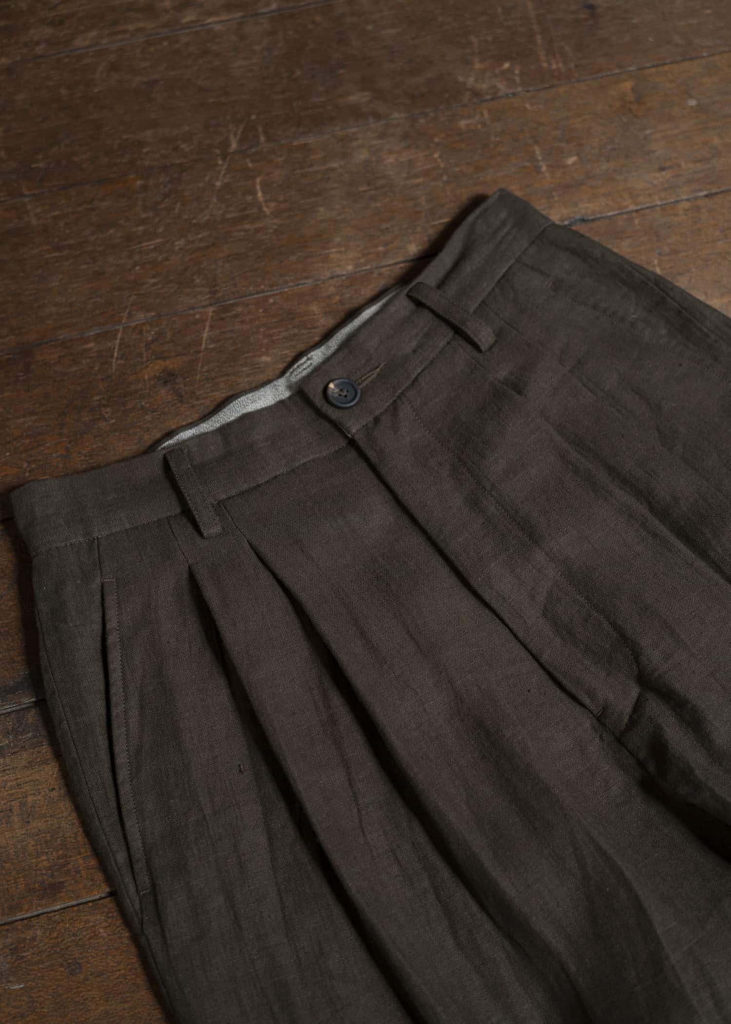 ZIGGY CHEN 0M2510526 Front Pleats Wide Leg Trousers DARK OLIVE