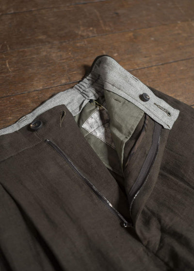 ZIGGY CHEN 0M2510526 Front Pleats Wide Leg Trousers DARK OLIVE