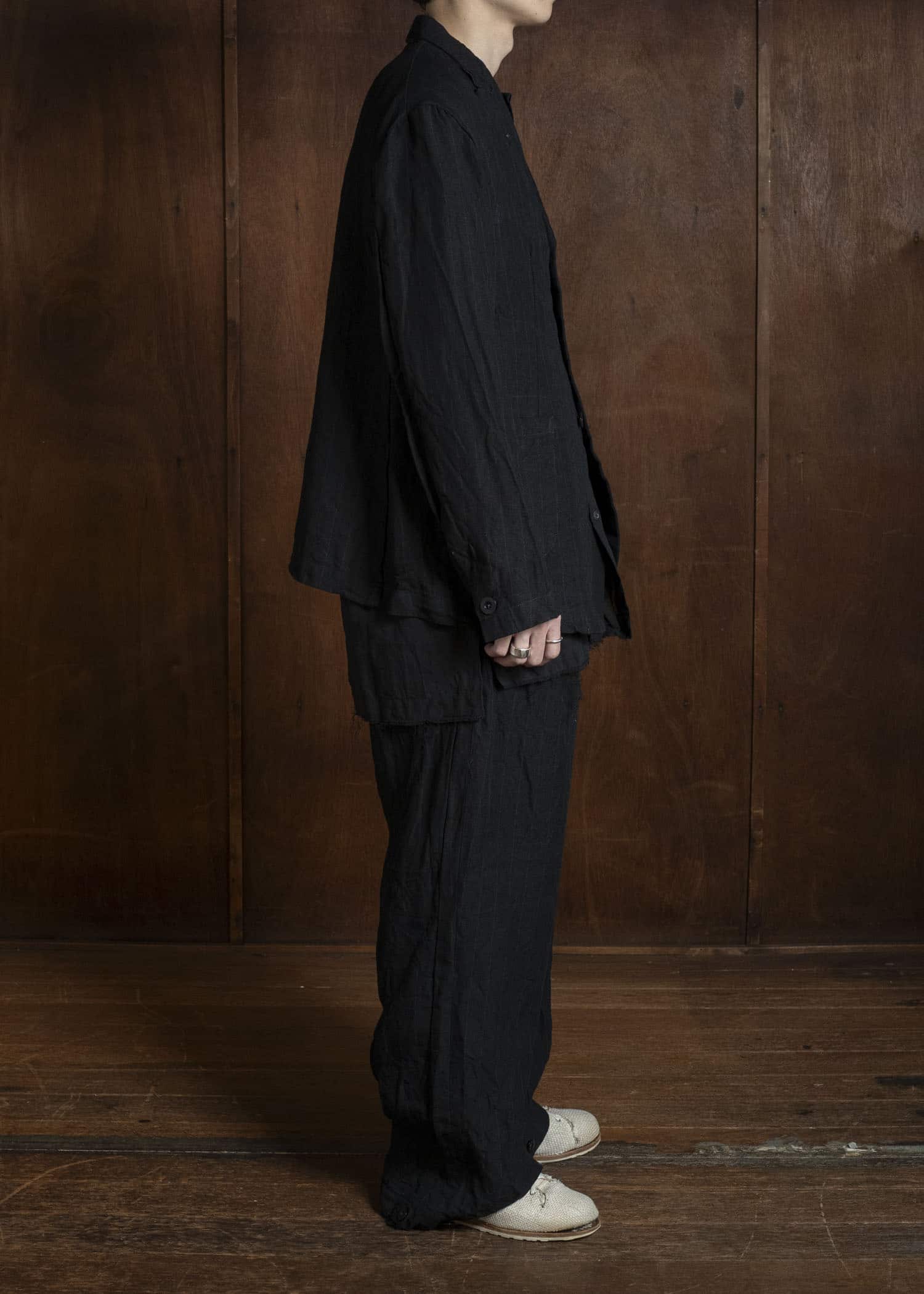 KLASICA LINDBERG Ⅱ- SL SIDE TUCKED WIDE STRAIGHT TROUSERS MID NIGHT