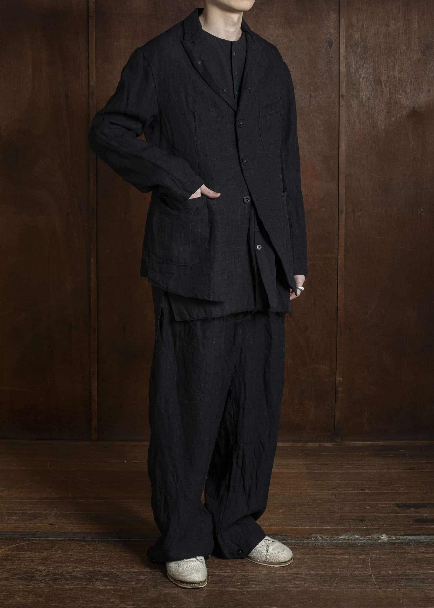 KLASICA LINDBERG Ⅱ- SL SIDE TUCKED WIDE STRAIGHT TROUSERS MID NIGHT