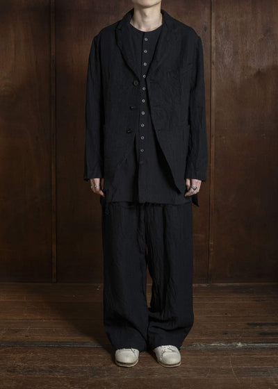 KLASICA LINDBERG Ⅱ- SL SIDE TUCKED WIDE STRAIGHT TROUSERS MID NIGHT