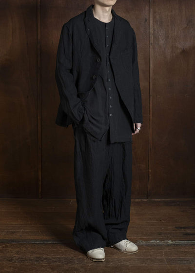 KLASICA LINDBERG Ⅱ- SL SIDE TUCKED WIDE STRAIGHT TROUSERS MID NIGHT
