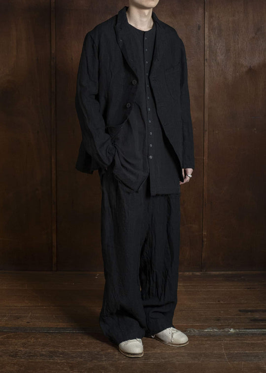 KLASICA LINDBERG Ⅱ- SL SIDE TUCKED WIDE STRAIGHT TROUSERS MID NIGHT