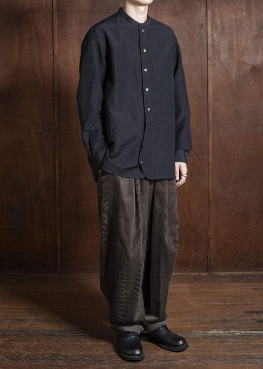 Gorsch 13-2ND-SH02-WL Wool Linen Band Collar Shirt Black