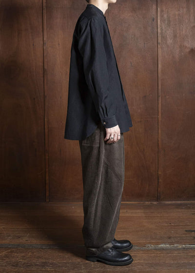 Gorsch 13-2ND-SH02-WL Wool Linen Band Collar Shirt Black