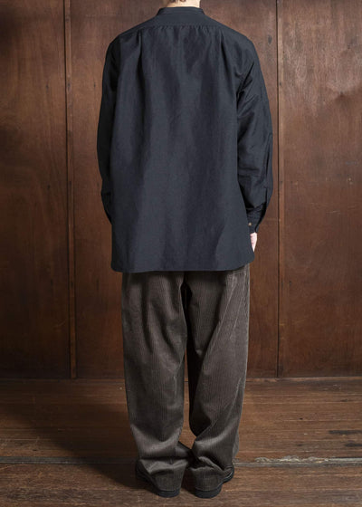 Gorsch 13-2ND-SH02-WL Wool Linen Band Collar Shirt Black