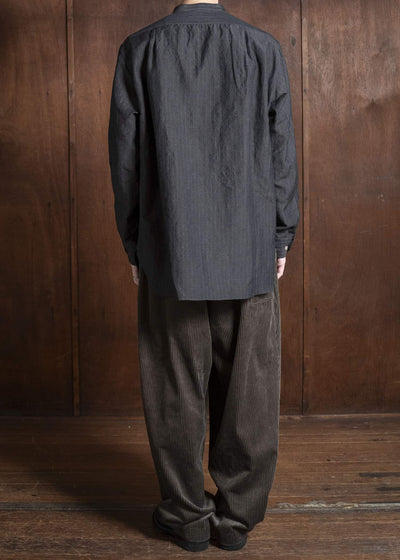 Gorsch 13-2ND-SH02-WL Wool Linen Band Collar Shirt Grey Stripe