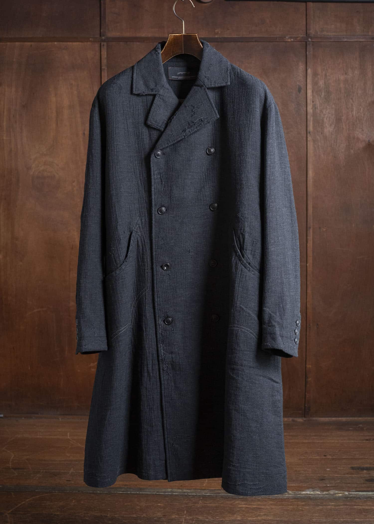 Professor.E SHEPERD DOUBLE BREASTED DISTRESSED COAT DARK GRAY 25FW-PE-LC-01