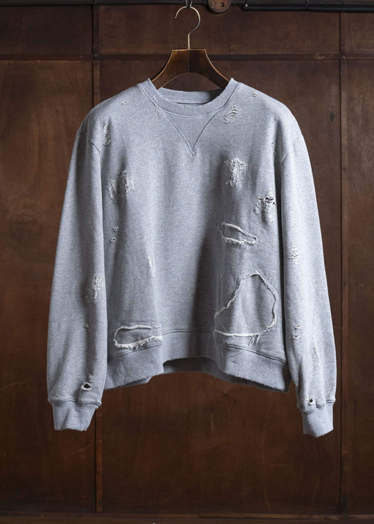 Professor.E DOUBLE V DESTROYED SWEATER GRAY 25FW-PE-TTL-01