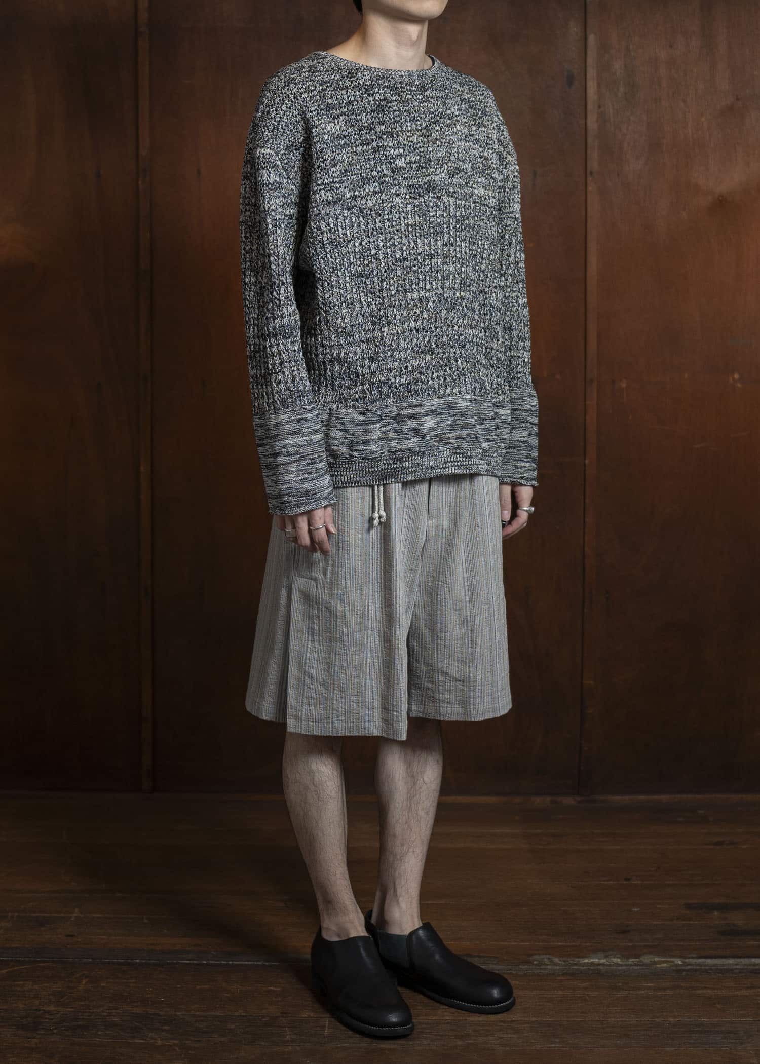 amachi. Phenomena Stripe Shorts AY16-24 Gray Beige