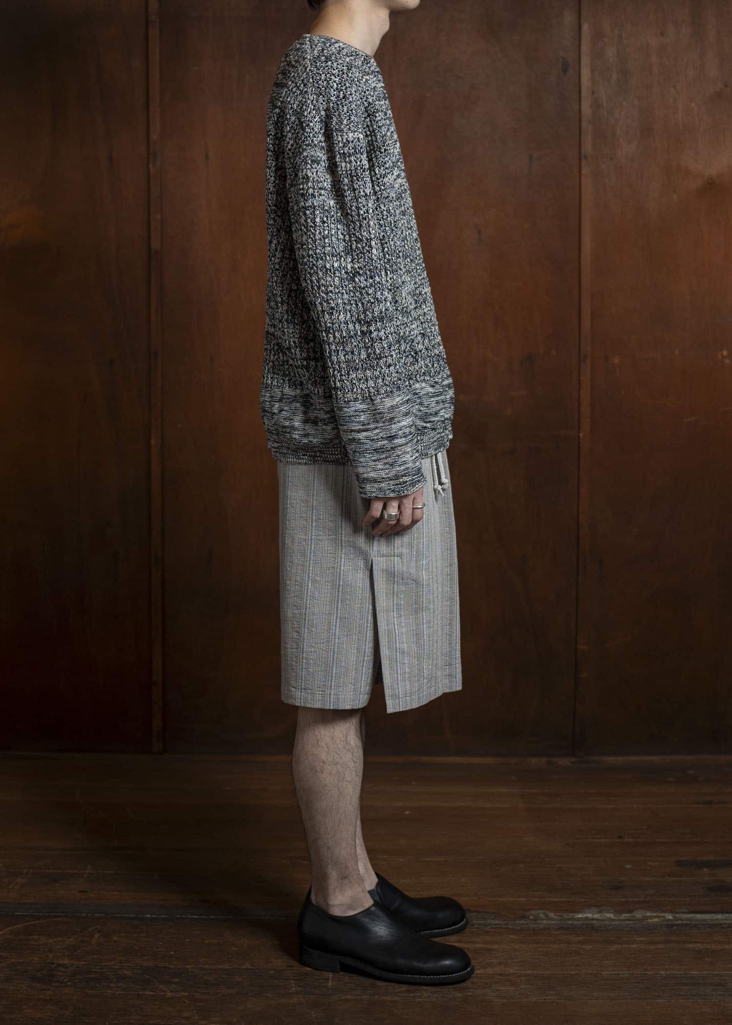 amachi. Phenomena Stripe Shorts AY16-24 Gray Beige