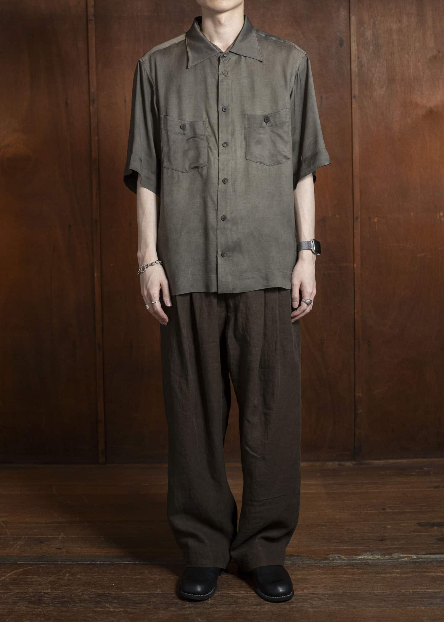 ZIGGY CHEN 0M2510526 Front Pleats Wide Leg Trousers DARK OLIVE