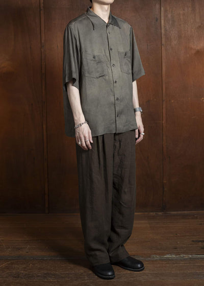 ZIGGY CHEN 0M2510526 Front Pleats Wide Leg Trousers DARK OLIVE