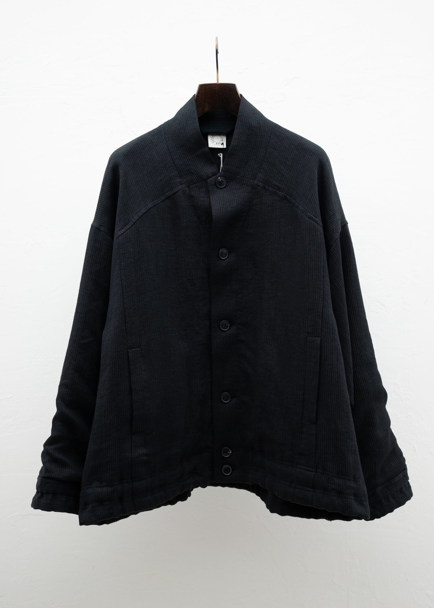 JAN-JAN VAN ESSCHE "JACKET#53" LOOSE FIT BOMBER STYLE JACKET BLACK RIDGED LINEN