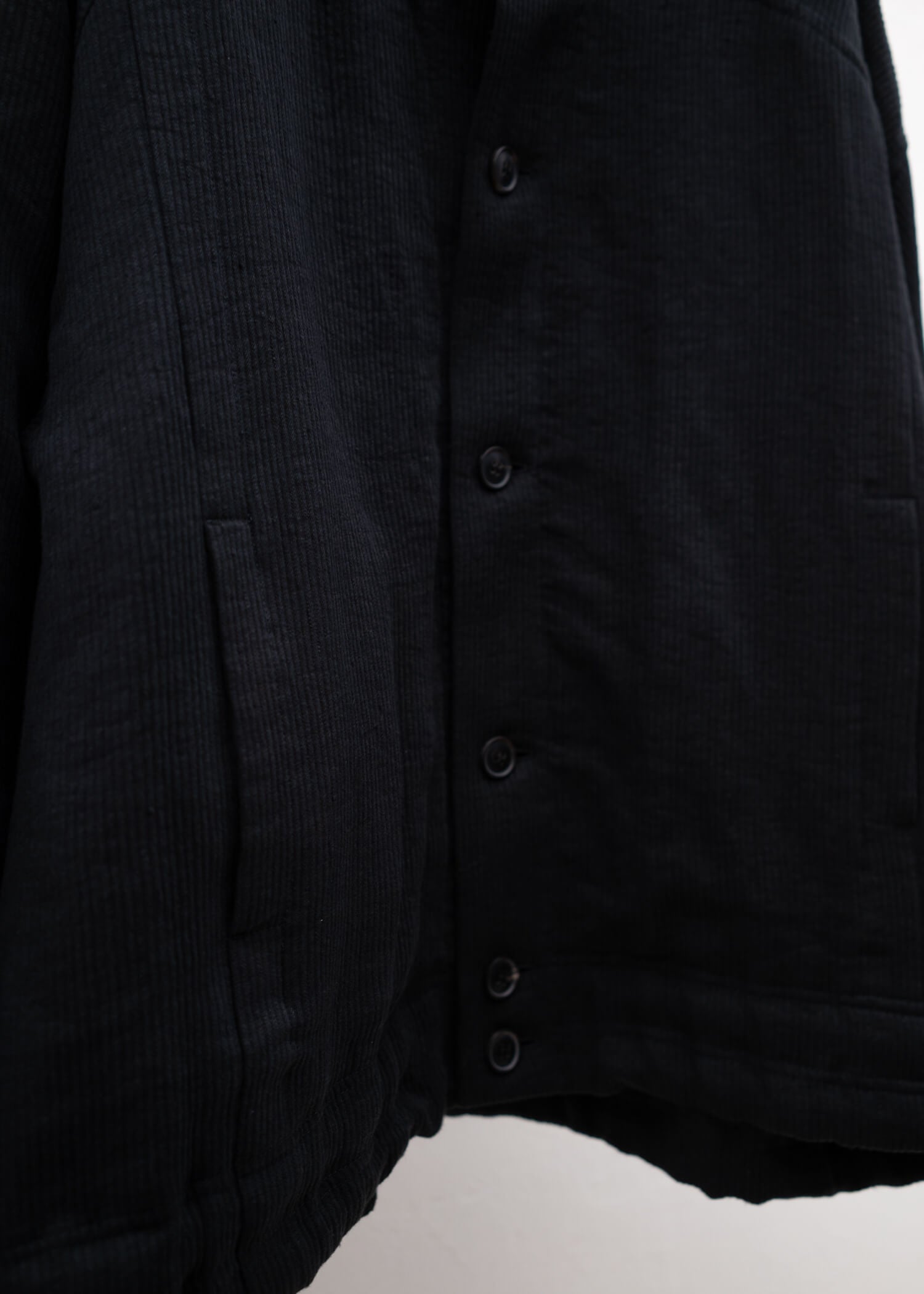 JAN-JAN VAN ESSCHE "JACKET#53" LOOSE FIT BOMBER STYLE JACKET BLACK RIDGED LINEN