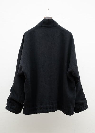 JAN-JAN VAN ESSCHE "JACKET#53" LOOSE FIT BOMBER STYLE JACKET BLACK RIDGED LINEN